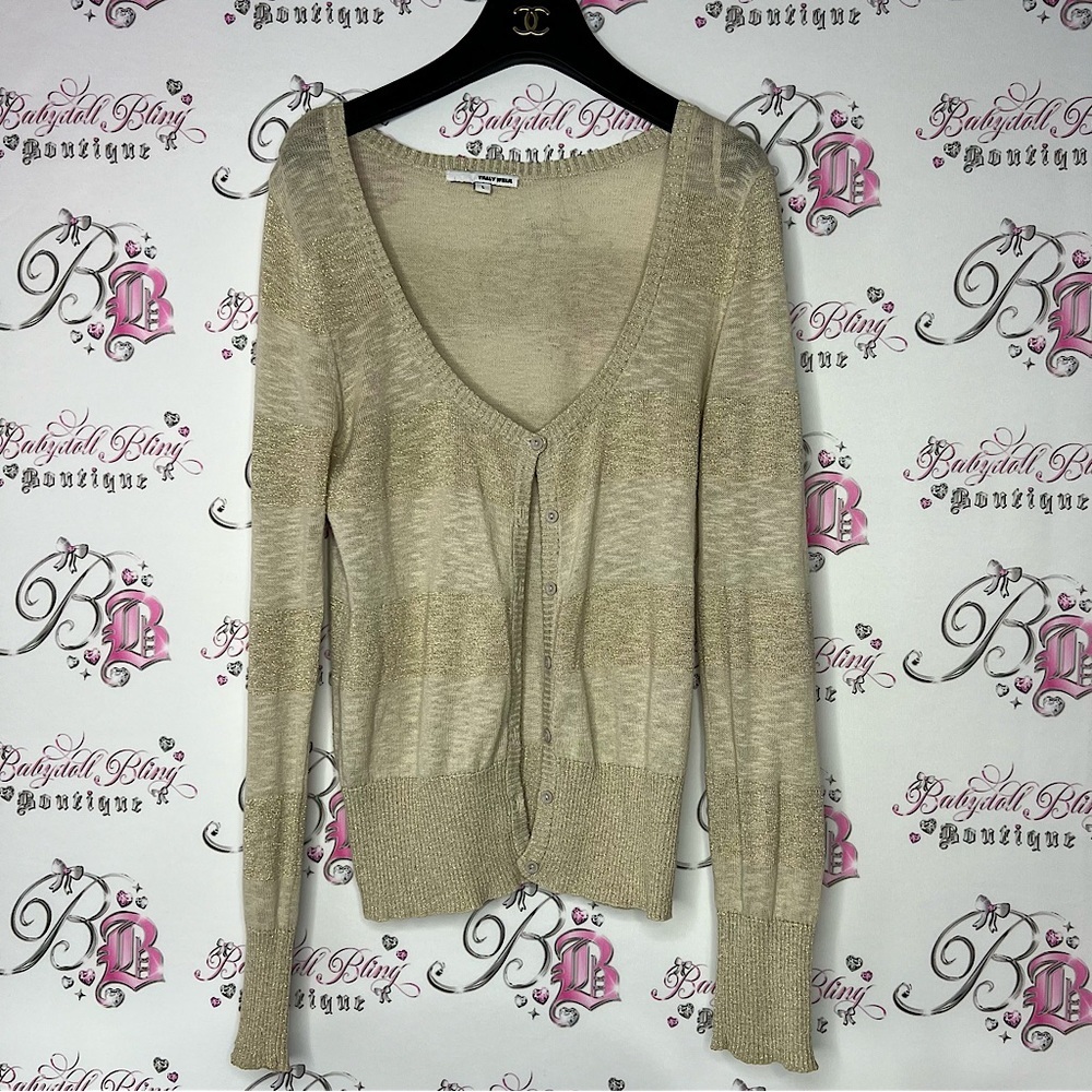 Tally weijl cardigan sparkly glitter striped gold sweater button up y2k luxe